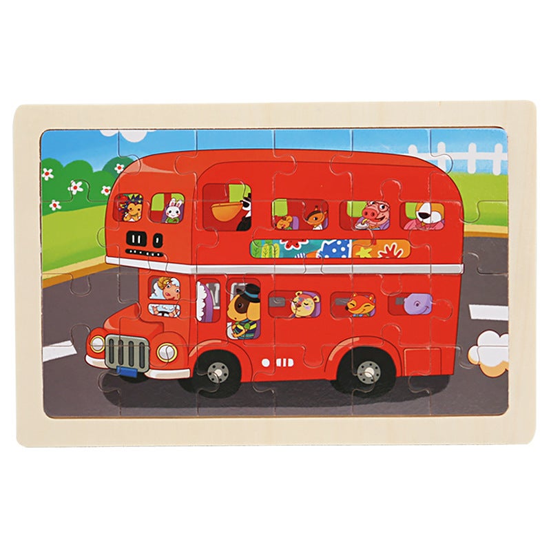 24 Children'S Wooden Cartoon Animal Dinosaur Plane Wooden Puzzle Boys And Girls Baby Early Education And Intelligence Toys - Image 1